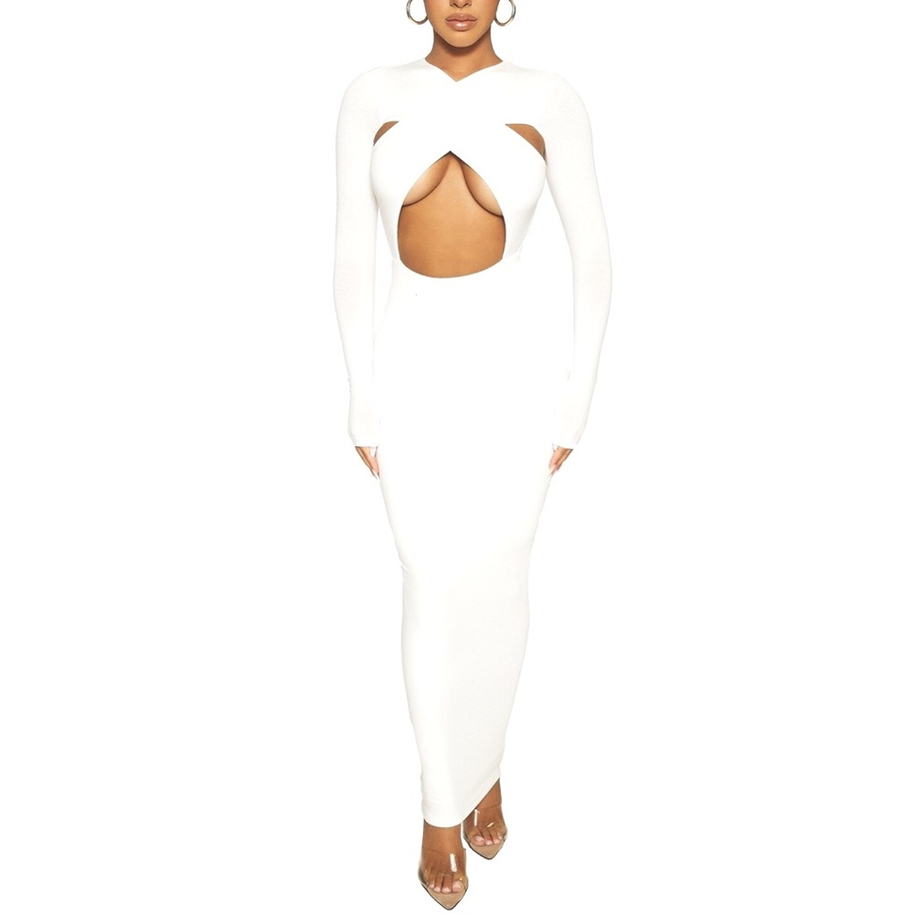 NWT Naked Wardrobe White CROSS BOSS MAXI DRESS (Small)